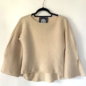 Quinn Ribbed Cashmere Cream Bell-Sleeve Sweater